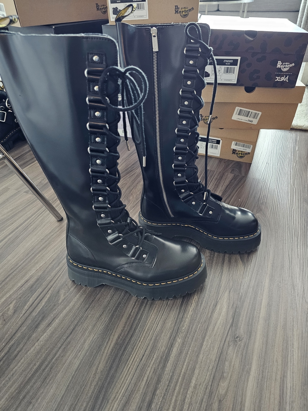Dr. Martens 1B60 Britian XL Black Knee-High Lace-Up Platform Boots US8